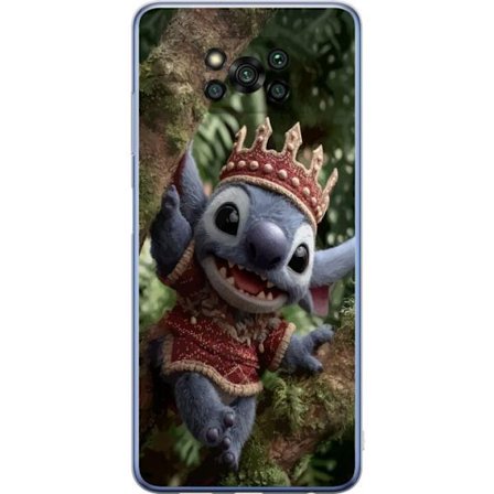Kompatibelt Mobildeksel til Xiaomi Xiaomi Poco X3 Pro Stitch med krone i detaljert 3D-stil, røykfylt Disney-design med rødt kongelig antrekk perfekt