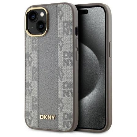DKNY Nahka Checkered Mono Pattern MagSafe iPhone 15 Plus Case - Beige