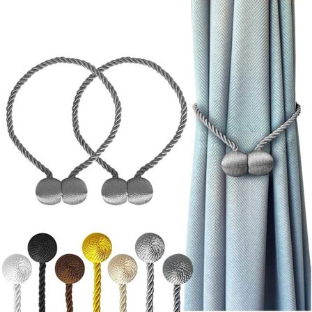 Magnetiske gardinbånd grå 2-pakning, gardinbånd spenner kleshengere holdere klips for hjem soverom kontor dekorative tykke eller tynne gardiner