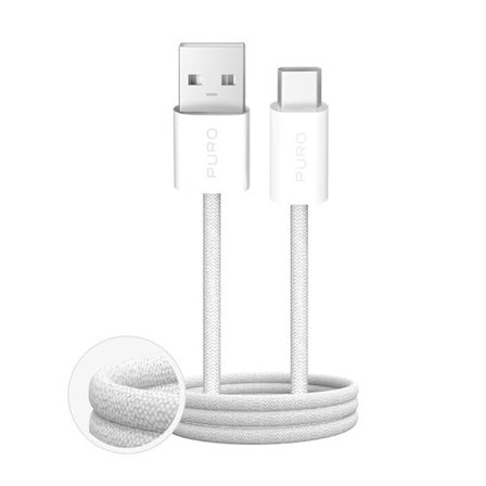 Puro Fabrik 2.0 10W USB-A - USB-C Flätad kabel 1,5 m - Vit
