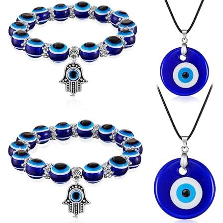 4 stk. onde øye armbånd og anheng sett smykker blå øyne demon øye glass anheng