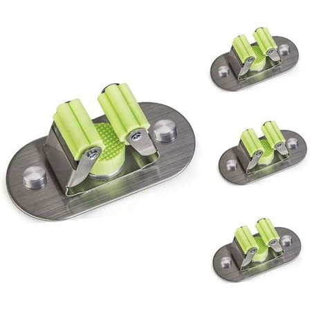 Multifunktionel vægmonteret kosteskaftholde skrueløkker og selvklæbende kosteskaftholde børstet 304 rustfrit stål til ophængning af værktøj 4 B-pakke