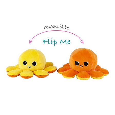 Reversibel Blekksprut Plysj Dobbeltsidig Flip Dukke Vis Humør Leker(Gul Oransje)