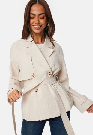 Bubbleroom - Thelma Linen Trenchcoat - Light beige - Kläder