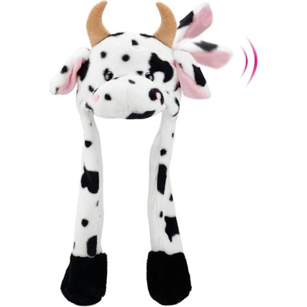 Kuhatt med ører som beveger seg, hopper opp, popper opp, slår hatt plysj gård dyr