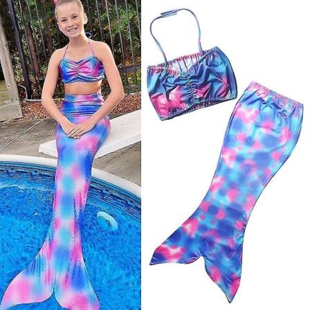 Barn Jenter Havfrue Hale Bikini Sett Sommer Tie Dye Strandklær Badetøy Badedrakt -allin.9-10 År.Blå Rosa