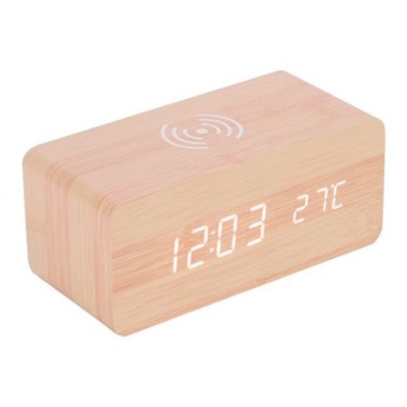 Klocka med spegel och trådlös Qi-laddning