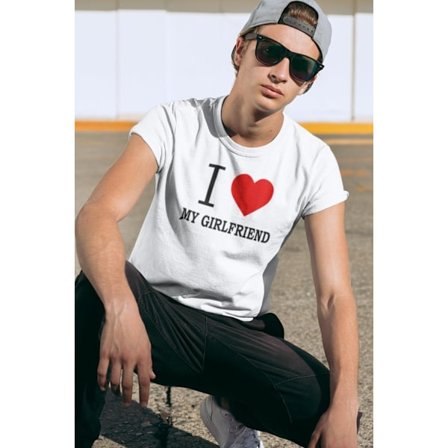 Vit t-shirt I love my boyfriend t-shirt tryck