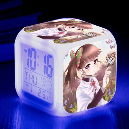 Anime Ghost Slayer Fargerik Vekkerklokke LED Kvadratklokke Digital Vekkerklokke med Tid, Temperatur, Alarm, Dato