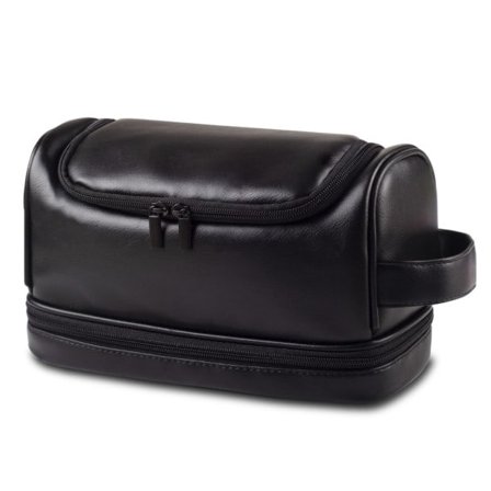 [NT] PU-nahkainen toilettilaukku Kannettava vetoketjullinen meikkilaukku koukulla naisille miehille Musta