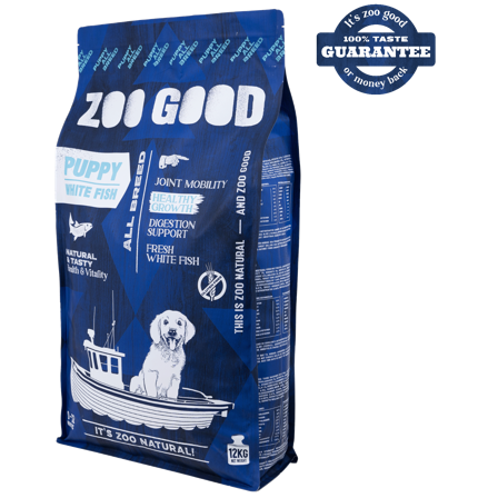 ZOO GOOD - White Fish Skin & Hair Puppy Alle Raser 12 kg - Hund - Hundefôr & hundemat - Tørrfôr for hund - ZOO.no