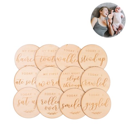 12 kpl Vauvan Kuukausikortteja Puusta, Virstanpylväät Vauvan Ensimmäiseen Vuoteen, Valokuvausrekvisiitta