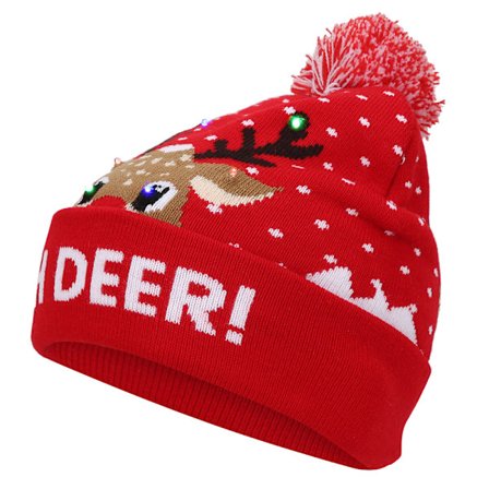 LED Julehue, Strikket Lysende Julehatte med 3 Lysmodeller og 6 Farverige Blinkende LED'er, Varme Julehatte Voksne Dobbelt Lag Vinter