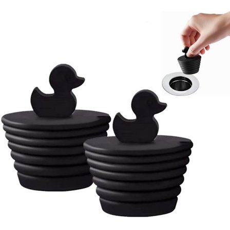 2-pakning - Universelle badekarplugger - Silikon badekarplugger - Andeformede badekarplugger - Maksimal diameter 4,7 cm - Svart