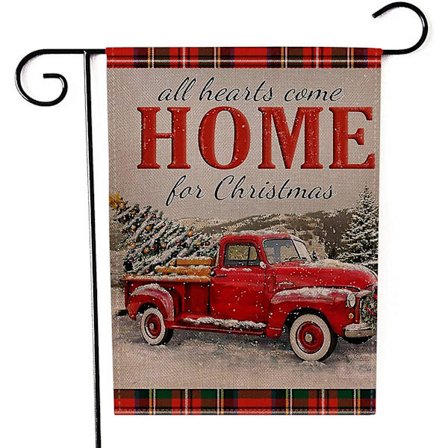 Julträdgårdsflagga Bil dubbelsidiga vertikala säckvävsflaggor för utvändig rustik bondgård Hemträdgårdsinredning (12 X 18 tum)