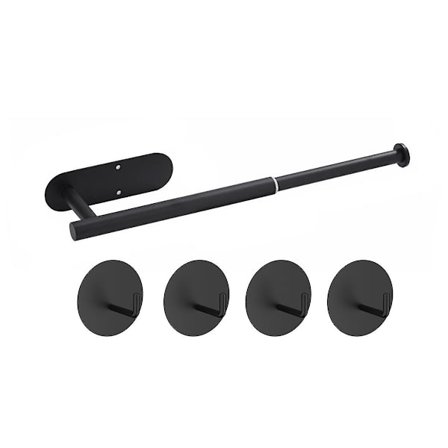 Håndkleholder uten boring Utvidbar håndkleholder for liming for bad og kjøkken, kjøkkenhåndkleholder på vegg, svart