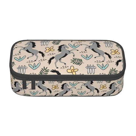 Kosmetiktaske med heste- og blomsterprint, stor kapacitet til kvinder[HK]