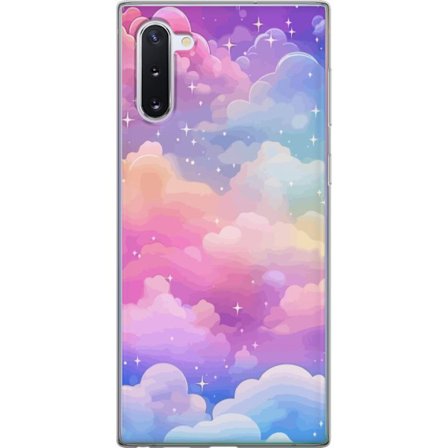 Kompatibelt Mobildeksel til Samsung Galaxy Note10 Søt enhjørning med regnbuefarget hår mot en stjernebelagt pastellbakgrunn i kawaii-stil