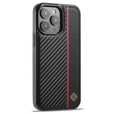 SKALO iPhone 15 Pro Max LC.IMEEKE Carbon Fiber PU-Läder Skal - Svart