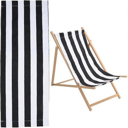 44x17 tum Strand Sling Stol Ersättningsduk 1mm Tjock Svartvita Ränder Utomhusmöbler Fällbar Sling Lounge Stol Tyg Uteplats Sling Stol