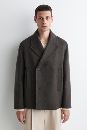 COS Men's Caban Doppiopetto Corto In Lana in Marrone