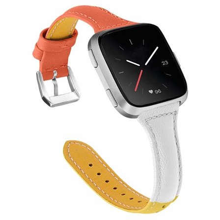 Fitbit Versa klockarmband i äkta läder - Orange / Vit / Gul