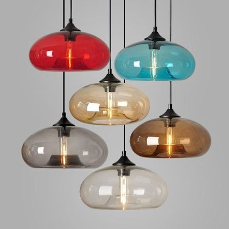 Vintage rund pendellampe i farget glass – retro taklampe for kjøkken, loft, bar E27_TF_TF