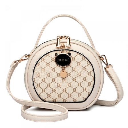 Axelremsväska Tryckt Liten Rund Väska Mjukt Läder