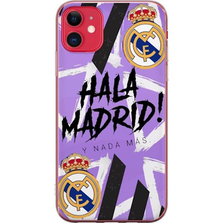 Kompatibelt Mobildeksel til Apple iPhone 11 Hala Madrid motiv i lilla med Real Madrid-emblemet og energisk fotballgrafikk perfekt for fans av klubben