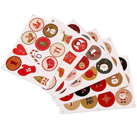1-24 Number Merry Christmas Gift Stickers Advent Calendar Number Paper Stickers Multi-Function DIY Gift Packaging Labels Decor