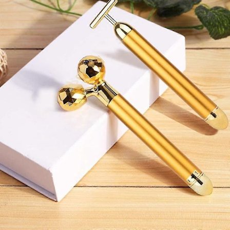 Ansiktsmassage Roller, Golden 3d Roller, elektrisk Sonic Energy Ansiktsroller och T-formad Ansiktsmassage Kit Anti-Aging Rynkor Omedelbar 