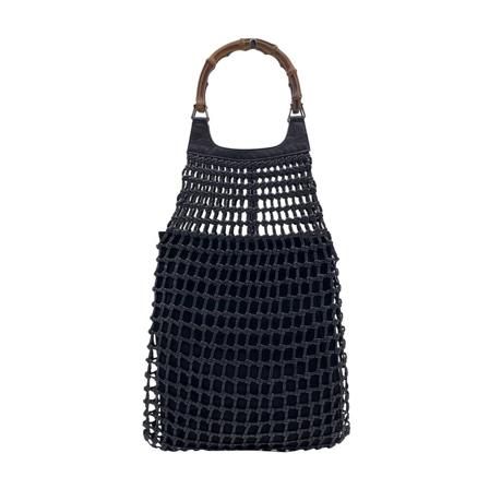 Gucci Vintage Pre-owned Gucci Vintage Black Mesh Leather Bamboo Tote Väska Handväska svart, Dam Vintage Väskor, Dam, Storlek: ONE SIZE
