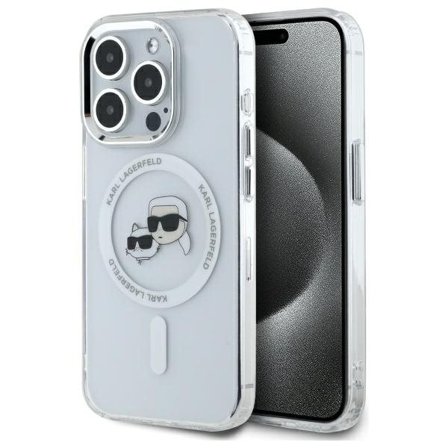 Karl Lagerfeld IML Metal Karl&Choupette Head MagSafe-fodral för iPhone 15 Pro Max - Vit