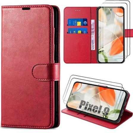 Skyddsfodral - E.F.CONNECTION - för Google Pixel 9 - Syntetiskt läder - Stötsäker - 2 Härdade glas