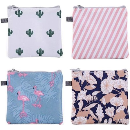 4 vandtætte menstruationskop-tasker med lynlås, kollektionstasker til hygiejnebind, opbevaringstasker til hygiejnebind, hygiejnebind til unge piger og