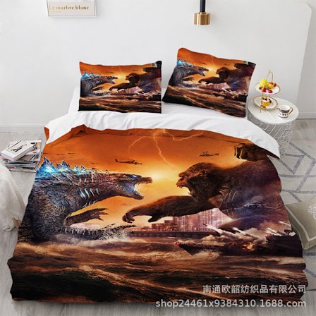 2025 Ny Godzilla Tegneserie 3D-printet Sengetøy Tredelt Sett 135*200
