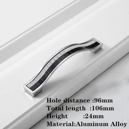 10 stk Sand Sølv Krystallglass Patch Skuffeknapper Aluminiumslegering Kjøkkenskapdørhåndtak Silver Black 96mm