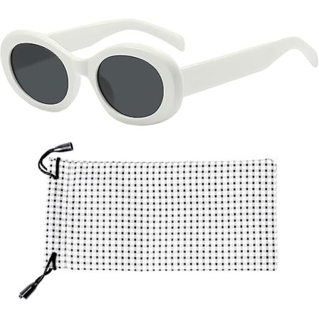 par ovale solbriller, 1 brillelomme, hvite solbriller for kvinner, morsomme solbriller, retro ovale solbriller, retro solbriller for