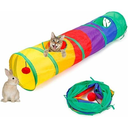 Hopfällbar Kattleksakstunnel Regnbågsfärgad Katttunnel för de Flesta Katter Inomhus och Utomhus Träning Gömställe och Löpning med Kul