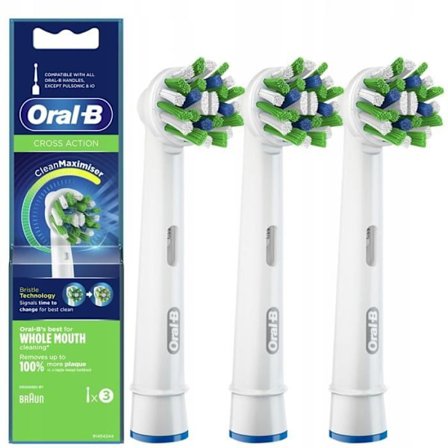 Ersättningstandborstar - Oral-B - Cross Action EB50 - Kompatibla med elektriska tandborstar - Pack om 3