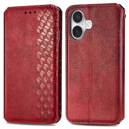 PU-lærdeksel med rombemønster, lommebok og stativ til iPhone 16 - Grønn