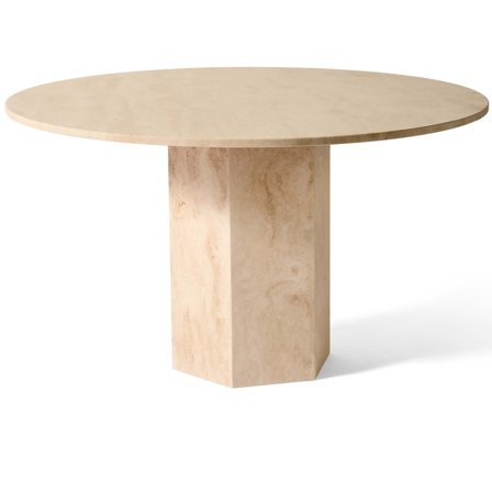 Naxos Esstisch, Travertinmarmor | Ø130cm, Runder Designtisch in Beige, Unikat mit natürlicher Marmorierung, Exklusiver Naturstein-Look