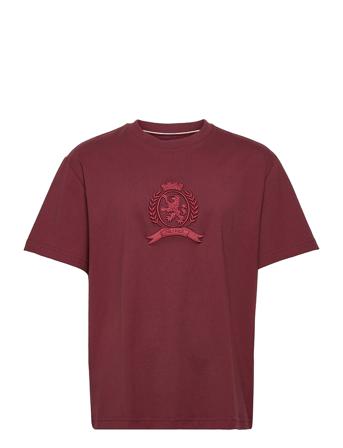 Thl Festive Tonal Crest Tee Burgundy Tommy Hilfiger