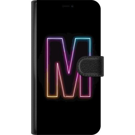 Kompatibelt Lommeboketui til Motorola Motorola Moto G15 Power Neonbokstav M med fargeskiftende lys effekt mot svart bakgrunn, moderne minimalistisk ty