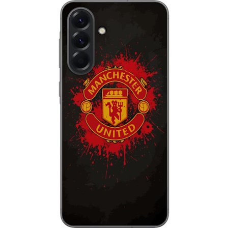 Kompatibelt Mobildeksel til Samsung Samsung Galaxy A56 Manchester United logo i rød og gul farge med røff sportslig bakgrunn