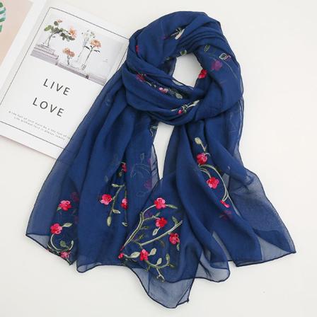 Dametørklæde sjal 2022 forår og sommer solbeskyttelse broderet chiffon strandhåndklæde 11# navy blue 180-75cm