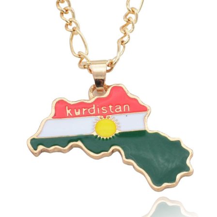 Halsband med Kurdistan-karta, guldpläterat, kurdiskt smycke, halsband med hänge för kvinnor och män, emaljerat hänge