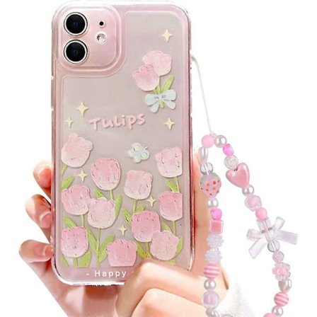 Kompatibelt med iPhone 7 Skal, iPhone 8 Skal, iPhone SE 2020/SE 2022 Skal Blomma och Tulpan Design Söt Rosett Jordgubbs Pärlkedja Slim Mjuk TPU 