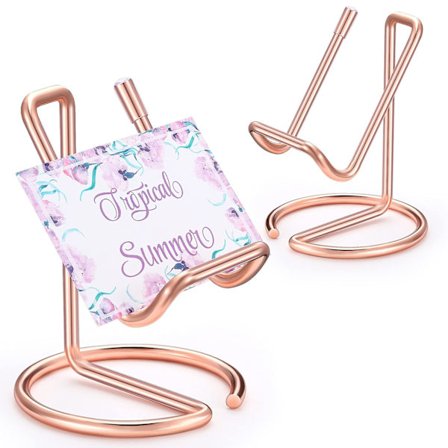 2 st metall visitkortshållare för skrivbord, mobiltelefonställ, elegant linje visitkortshållare stativ, kontor