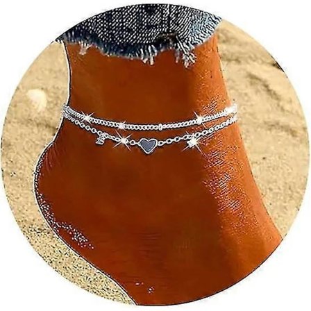 Sterling Sølv Ankelbånd, 925 Sølvbelagt Charm Delikat Lagdelt Ankelbånd for Kvinner Trendy
